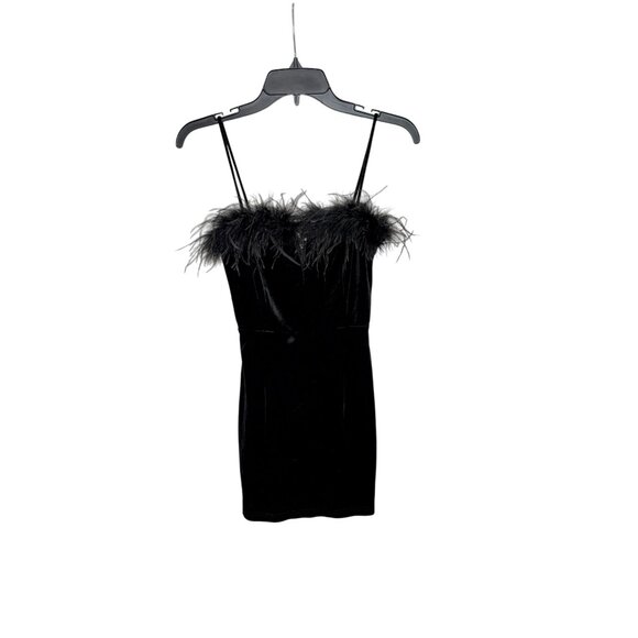 Superdown Black Erika Feather Trim Mini Dress NWT - Size XS - Picture 4 of 8
